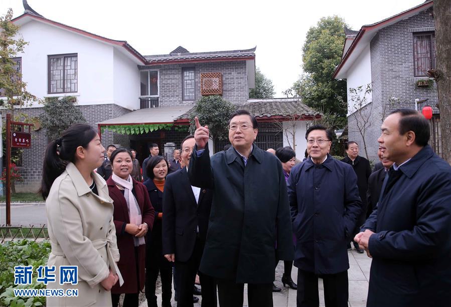 這是11月22日，張德江來到成都郫縣青杠樹村，了解村民委員會工作情況。 新華社記者 劉衛(wèi)兵 攝 