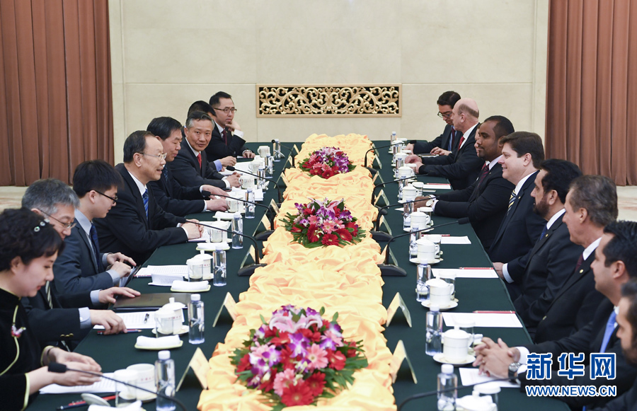 3月22日，中共中央書記處書記、全國政協(xié)副主席杜青林在北京會見巴西民主運(yùn)動黨眾議院黨團(tuán)領(lǐng)袖羅西率領(lǐng)的該黨干部考察團(tuán)。 新華社記者張領(lǐng)攝