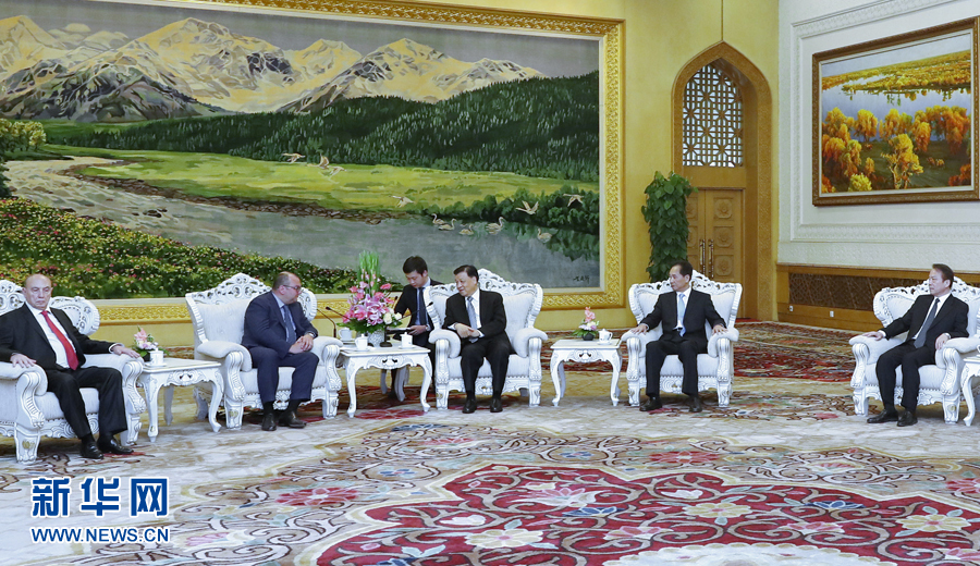 6月7日，中共中央政治局常委、中央書記處書記劉云山在北京會(huì)見(jiàn)金磚國(guó)家媒體高端論壇的媒體代表。新華社記者 鞠鵬 攝