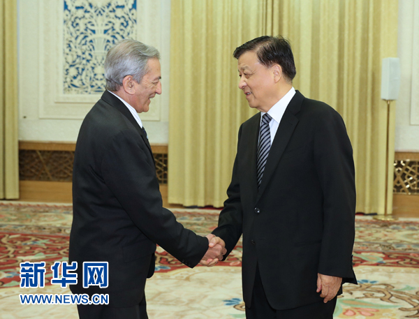 6月21日，中共中央政治局常委、中央書記處書記劉云山在北京會見古共中央書記處書記、國際關系部部長巴拉格爾率領的古巴共產(chǎn)黨代表團。新華社記者馬占成攝