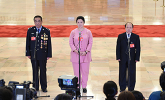 崔光日、荀笑紅、巨曉林代表接受采訪
