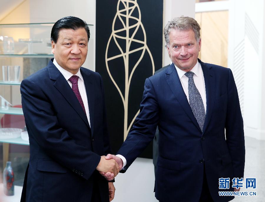 6月12日，中共中央政治局常委、中央書記處書記劉云山在赫爾辛基會見芬蘭總統(tǒng)尼尼斯特。 新華社記者姚大偉攝