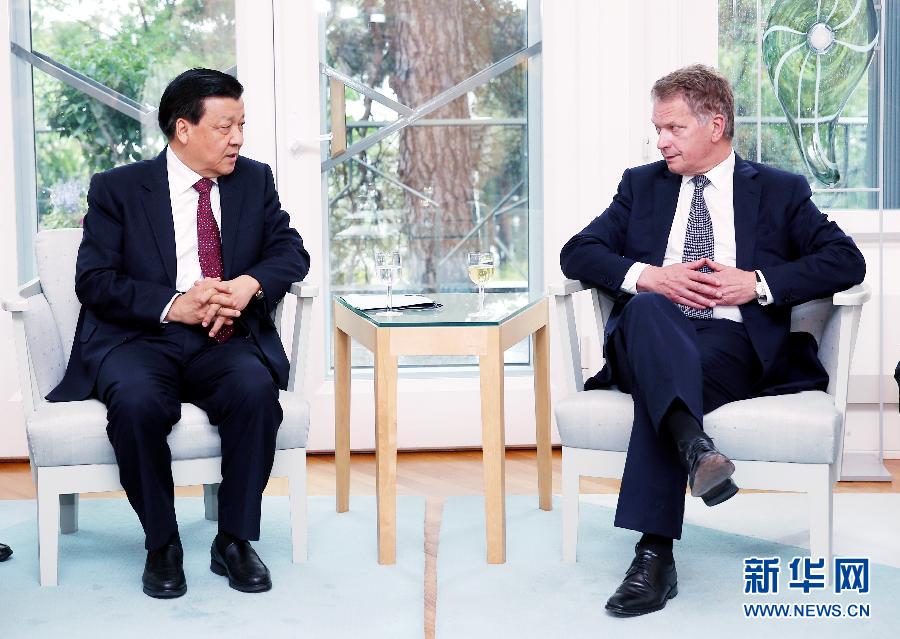 6月12日，中共中央政治局常委、中央書記處書記劉云山在赫爾辛基會見芬蘭總統(tǒng)尼尼斯特。 新華社記者姚大偉攝 