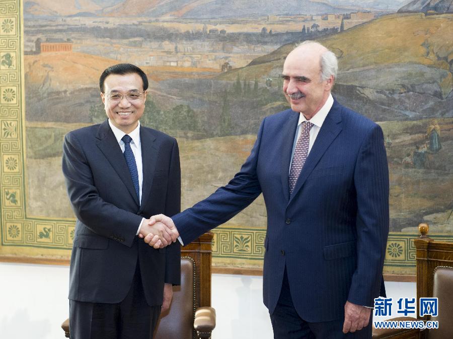 6月19日，國務(wù)院總理李克強(qiáng)在希臘議會大廈會見希臘議長米馬拉基斯。新華社記者 王曄 攝