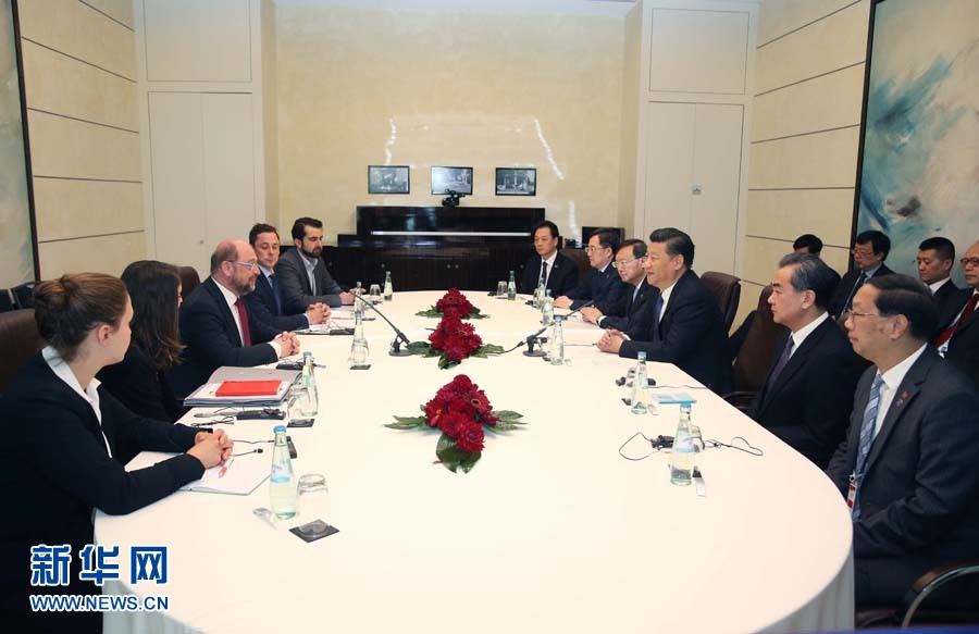 7月6日，國家主席習近平在柏林會見德國社會民主黨主席舒爾茨。新華社記者 姚大偉 攝