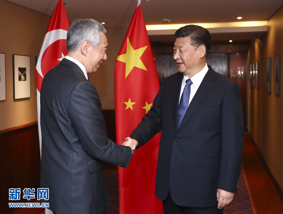 7月6日，國家主席習(xí)近平在漢堡會見新加坡總理李顯龍。 新華社記者謝環(huán)馳 攝